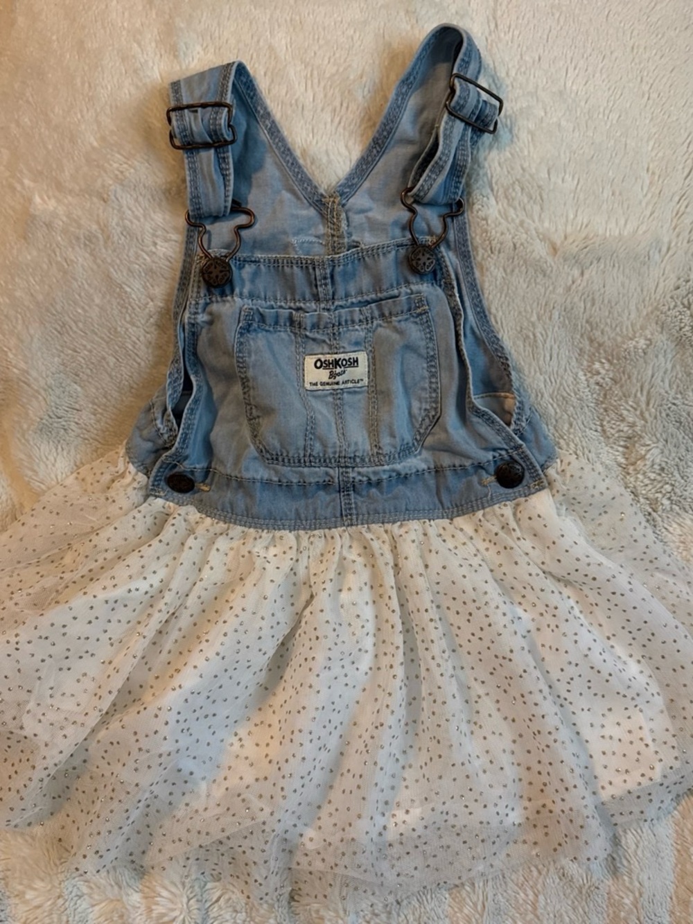 OshKosh B'gosh Light Blue Denim Overall Dress with Cream Tulle Skirt